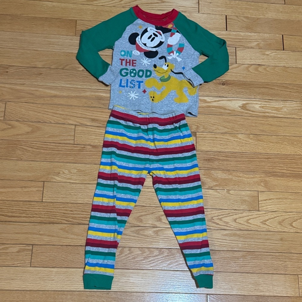 Disney Green and Gray Pajama Set with Stripes